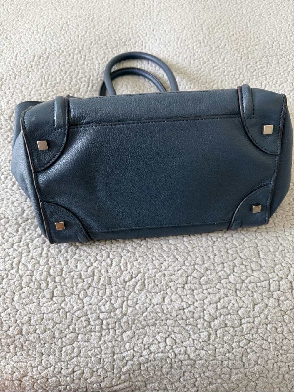 Celine Luggage Tote Blue Pebbled Leather Top Handle Bag - Picture 3 of 15